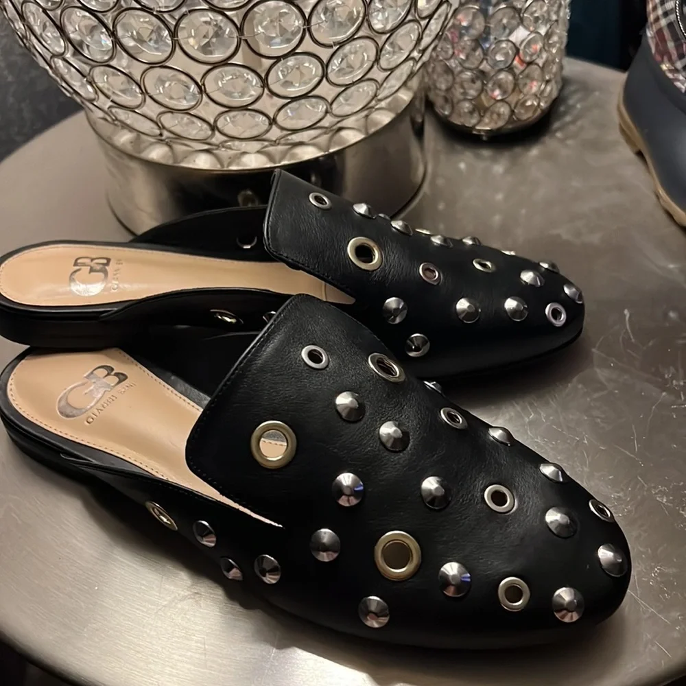 Gianni Bini Leather Studded Mules - Picture 5 of 6